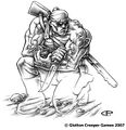 Ein Supermutant nightkin commando, der einen Stealth Boy in Craig Petersens Illustration aus dem eingestellten Fallout d20-Rollenspiel benutzt