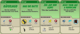 Anforderungen, Ziele, Belohnungen und Beschreibung 1-4