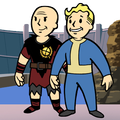 Caesar und Vault Boy im Bild für die Trophäe/das Achievement für Gebt Caesar, was des Caesars ist